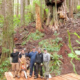 AFA's TJ Watt (far left) with volunteers at the first viewing platform they built by Canada’s Gnarliest Tree in the Upper Grove of Avatar Grover in Port Renfrew.