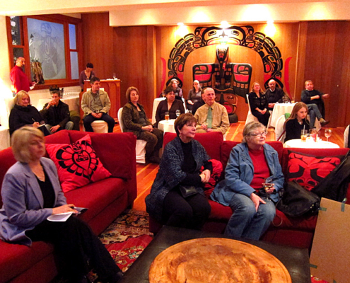 Guests attend the Port Renfrew Chamber of Commerce fundraiser at the Sooke Harbour House.