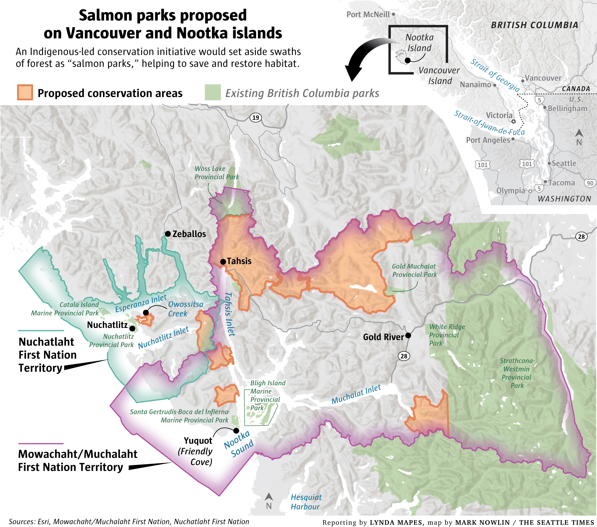 Salmon Parks Map A map of the Salmon Parks proposed on Vancouver Island and Nootka Island.